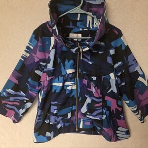 Erin London 80's Abstract Print Funnel Neck Lightweight Utility Jacket Size Larg